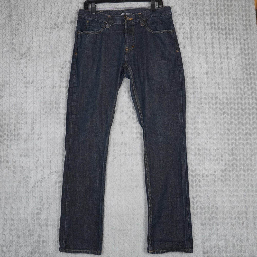 Free World Drifter Jeans Mens 33 Dark Wash Skate Casual 100% Cotton Straight Leg